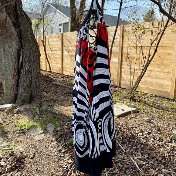 RED, BLACK & WHITE GEOMETRICAL SLEEVELESS SHEATH DRESS 14/16 NWOT - Picture 5 of 17